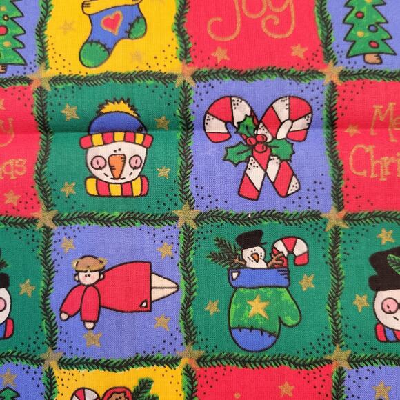 Cotton Fabric Christmas Squares Snowman Tree Candy Cane Joy 18 x 44” Holiday - Picture 4 of 14